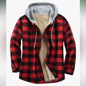Derbars Sherpa Flannel Shirt Jacket Hoodie Plaid Hooded fleece Men’s